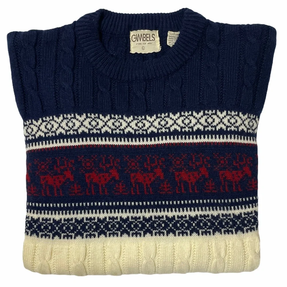 Rare Vintage Sweater Nordic Fair Isle Chunky Knit Winter Christmas Ski Crewneck